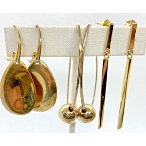 Vintage Lot 3 Pairs Gold Tone Sterling 925‎ Silver Dangle Drop Earrings 15g